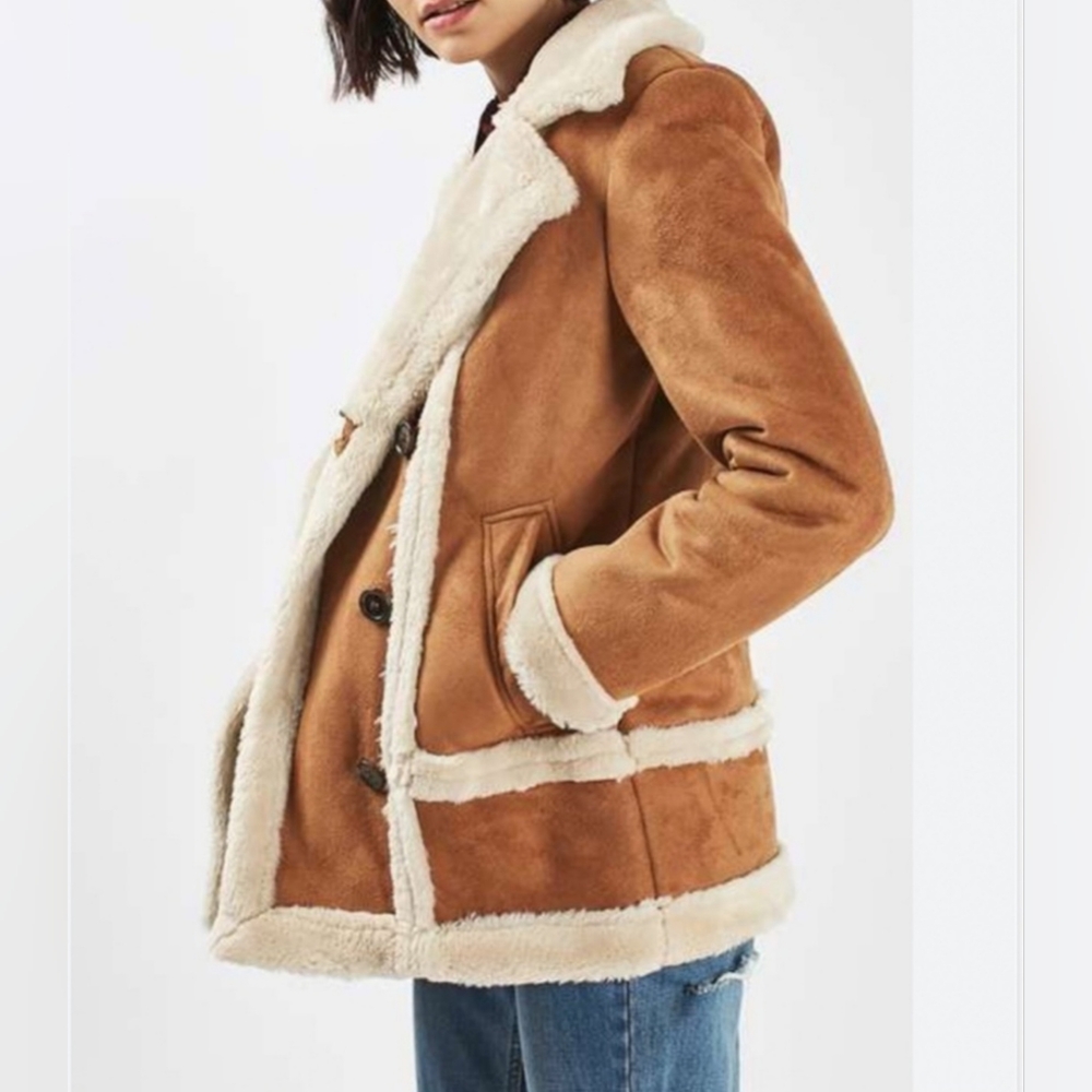 Topshop Faux Fur Shearling Tan Coat - Picture 5 of 16